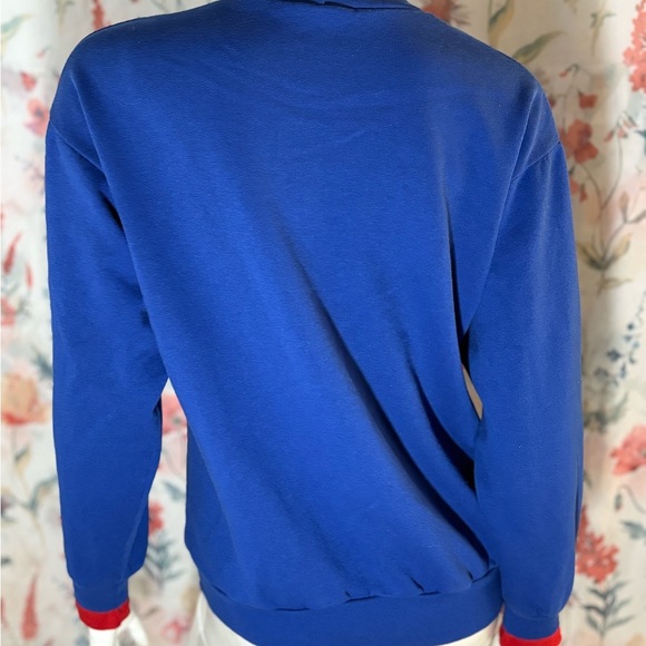 Vintage Quips Women’s Blue and Red Mock Neck Floral Sweater - Picture 5 of 9
